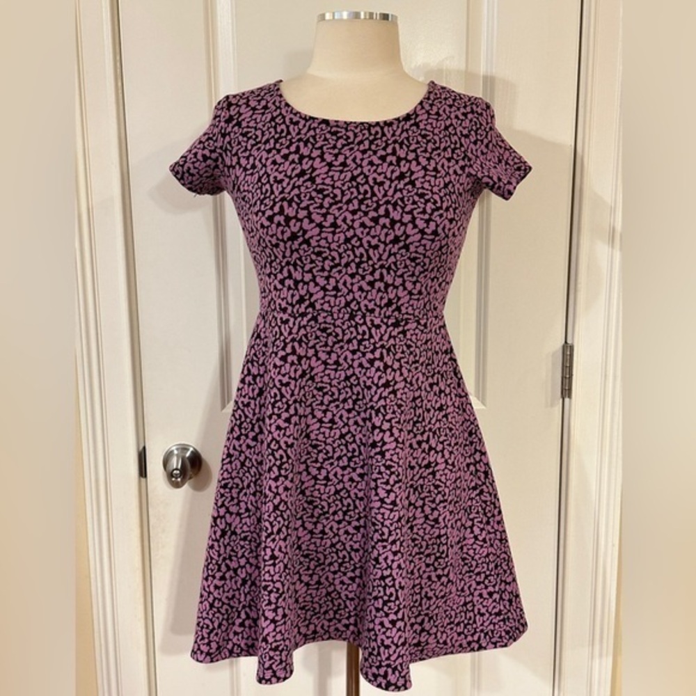 Girl’s Purple & Black Leopard Print Skater Dress – Size XL 14/16 by Xhilaration